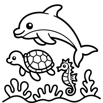 Cute sea animals - PagesOfColoring